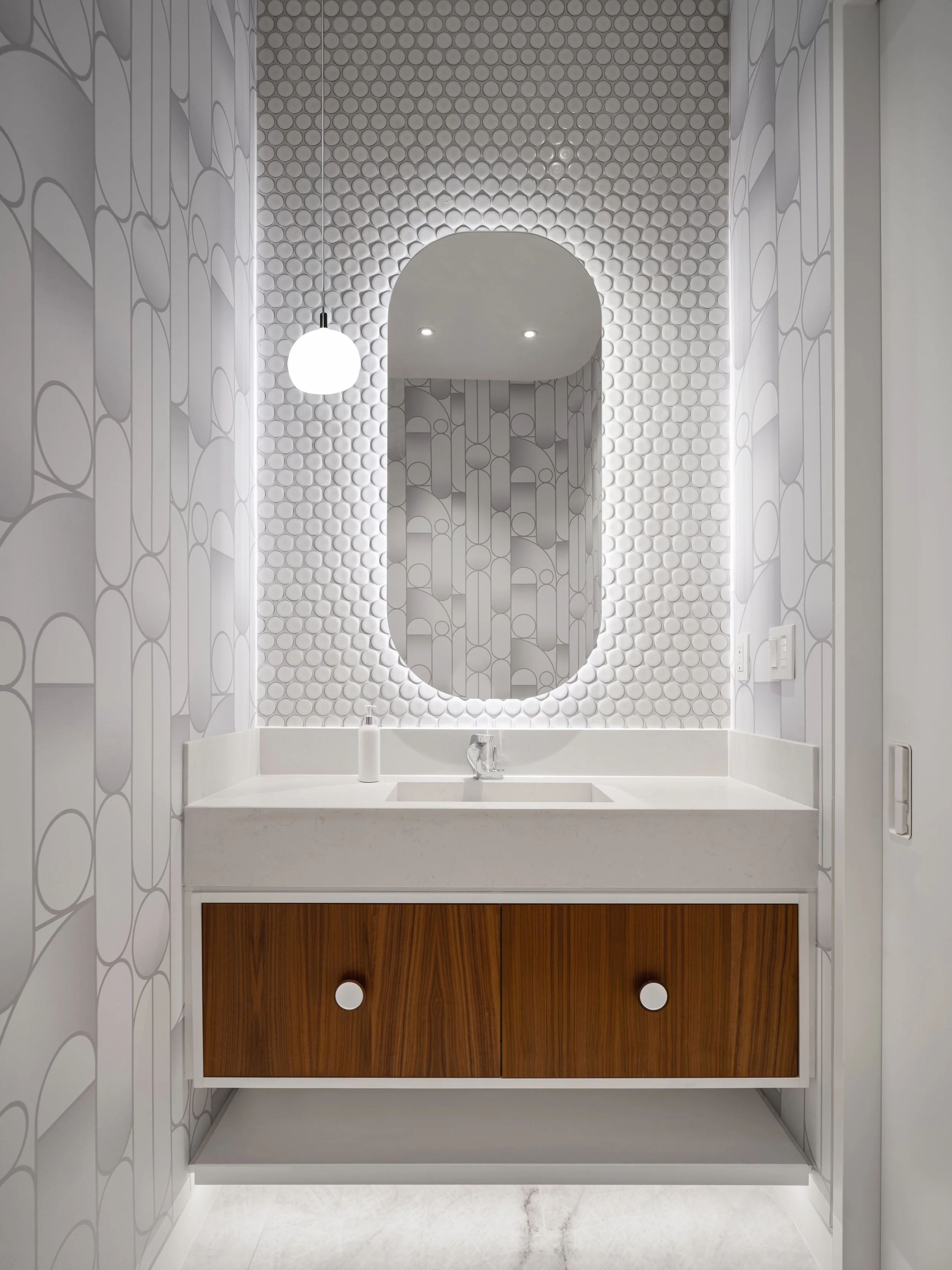 House in the Hill white powder room interior design by These Architects