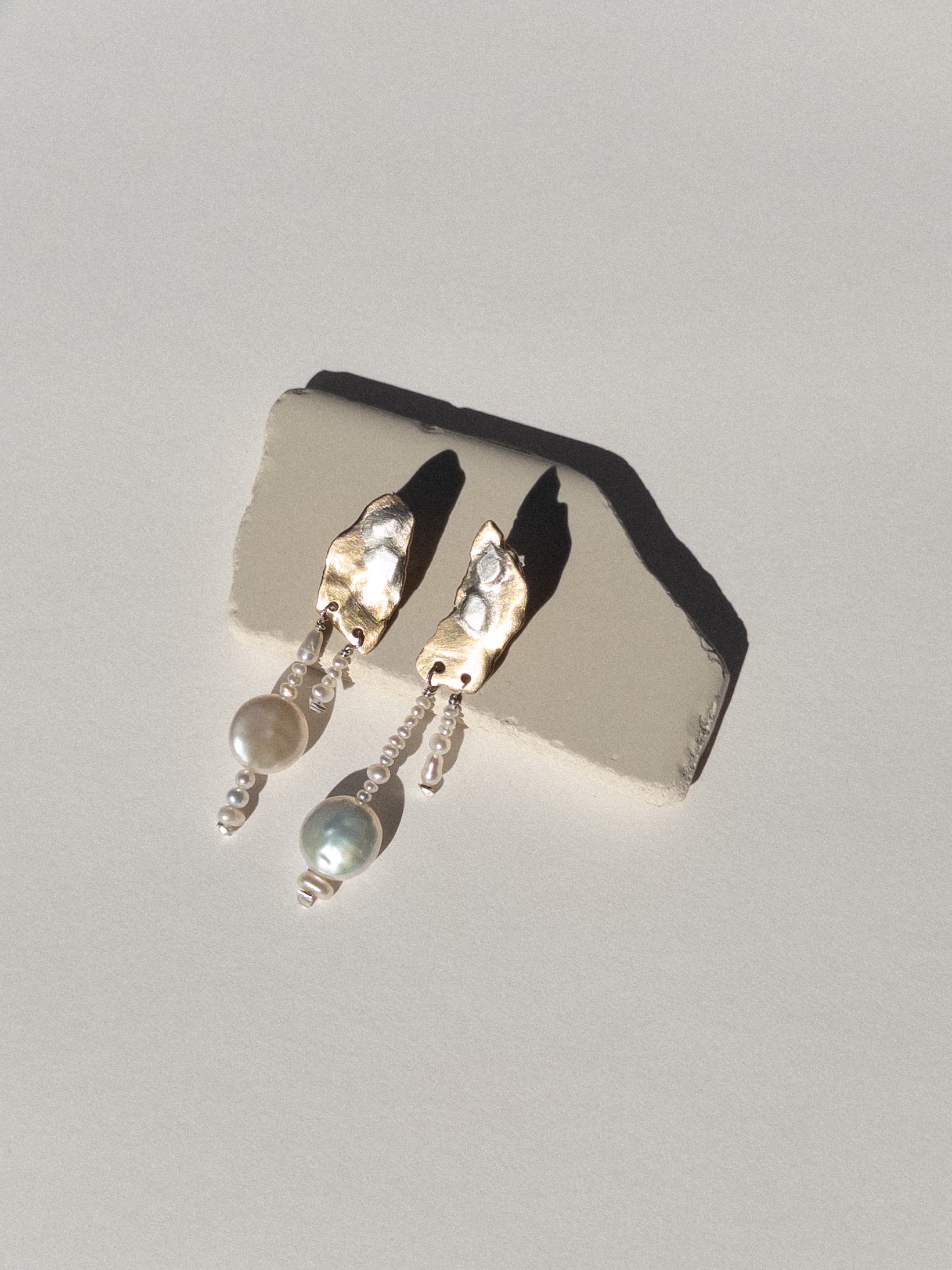 brass and silver + pearl detail earrings