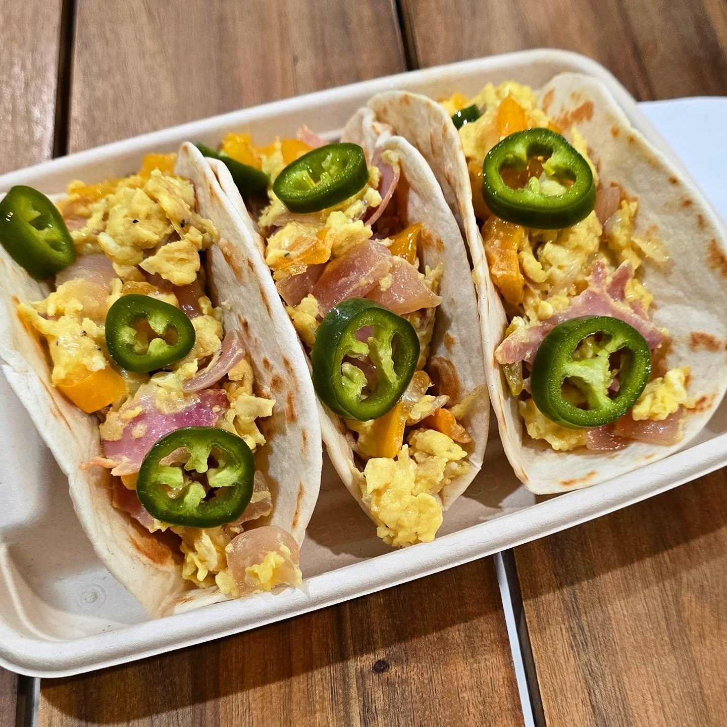 Breakfast Tacos are Back! 

Eggs, cheese, onions and peppers with your choice of meat. Topped with pickled Jalape&ntilde;os and a side of Salsa 😋 Delicious!!! 

Order breakfast Monday- Friday before 11am