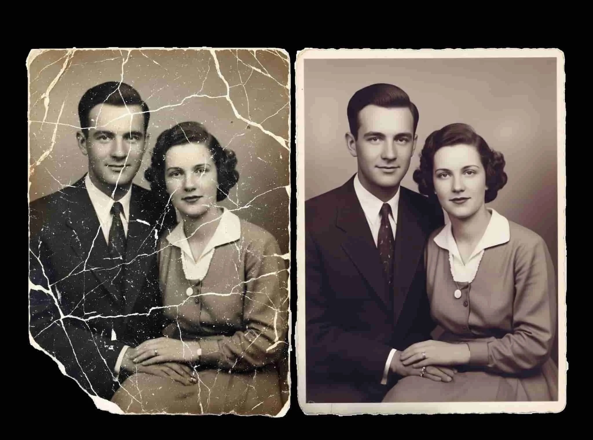 Old Photo man & woman portrait before and after restoration