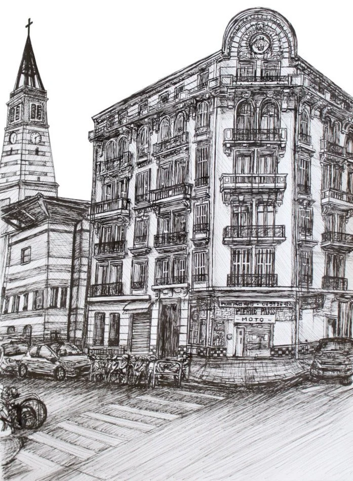 "Pierre Paris Moto" pen drawing