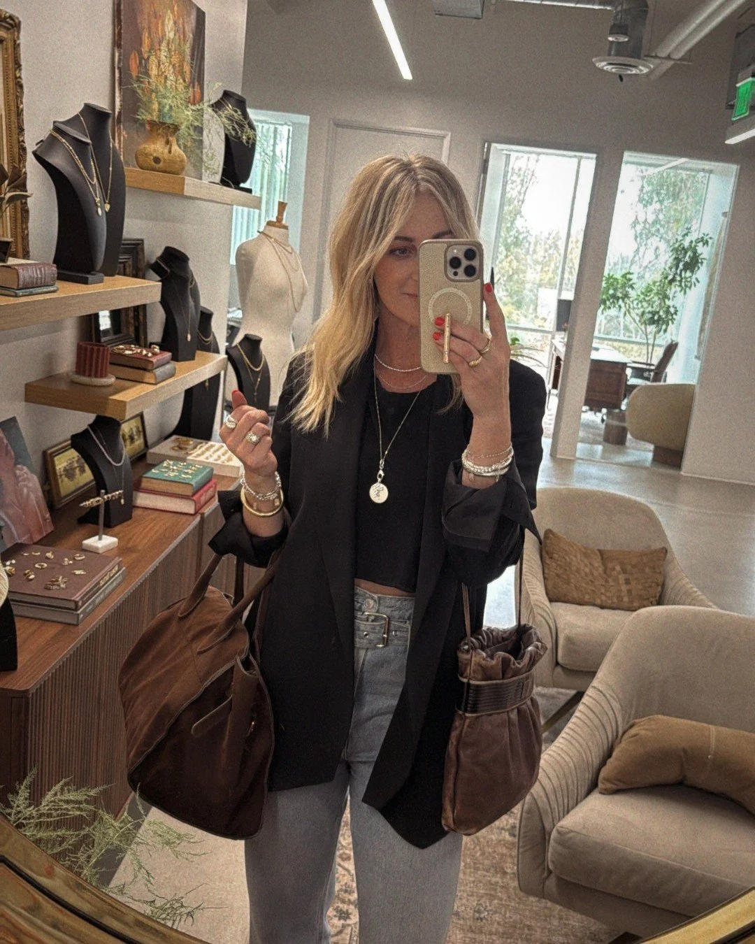 Wearing some of my favorite silver charms and stacks from @mirandafrye HQ comment JEWELRY and I&rsquo;ll send you a link to my favorite pieces