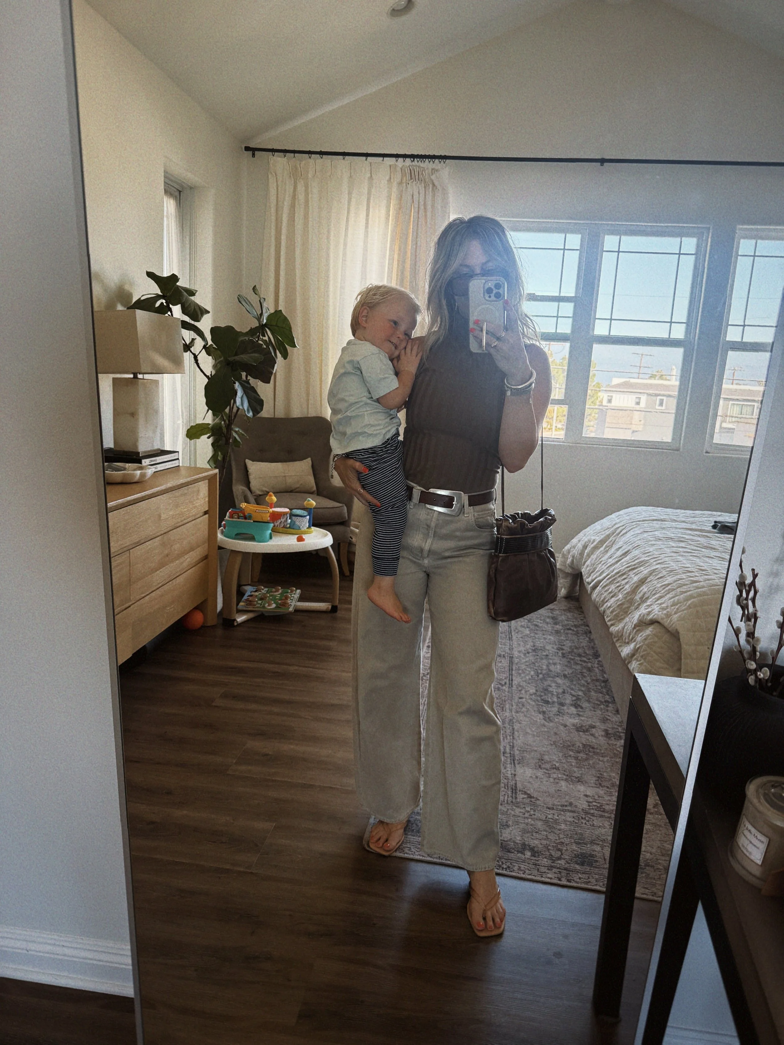 A very normal Tuesday around here. Daycare drop-off, client meetings, a toddler at my feet, and an outfit that needed to work through all of it. More on this season of working motherhood, and what I wore, in this week&rsquo;s Substack. Link in bio. x