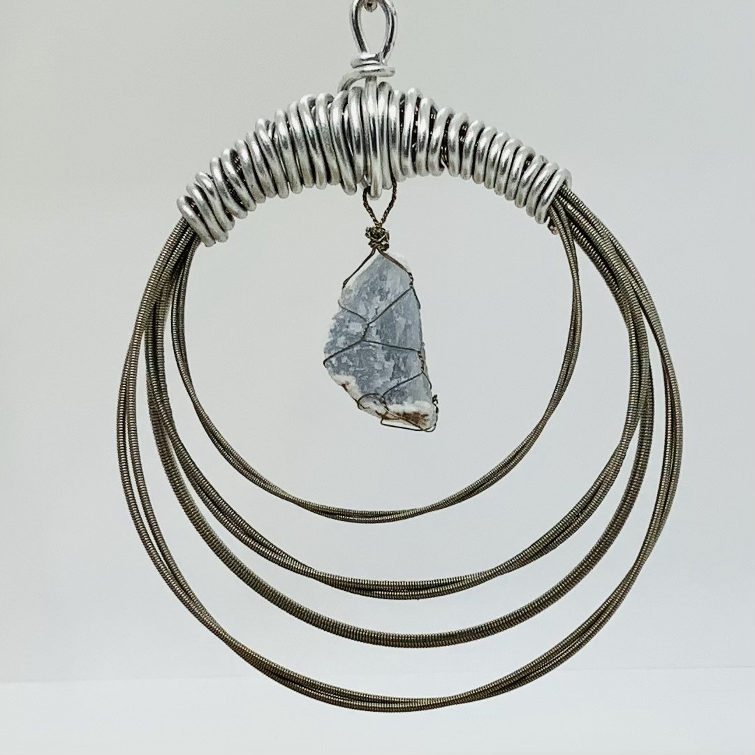 AHBO002 - $65 (Pictured: 4” diameter - Celestite - Silver Guitar Strings)