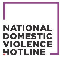 Logo for the National Domestic Violence Hotline with black text and a purple border.