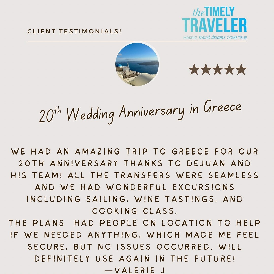 Another happy client returning from a 20th anniversary celebration in the beautiful country of Greece.We love our travelers. They enjoyed Athens, Santorini and Naxos during their adventure. #happyclients❤️ #greecetravel #anniversarytravel #5starrevie