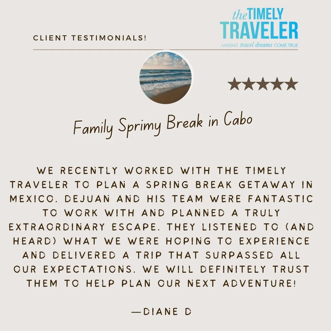 We love our travelers!  Another great 5 star review!  We helped plan the perfect spring break getaway for this family of 4.  They enjoyed suspending time at the beaches and pools in Cabo, along with a fantastic whale watching experience! #5starreview