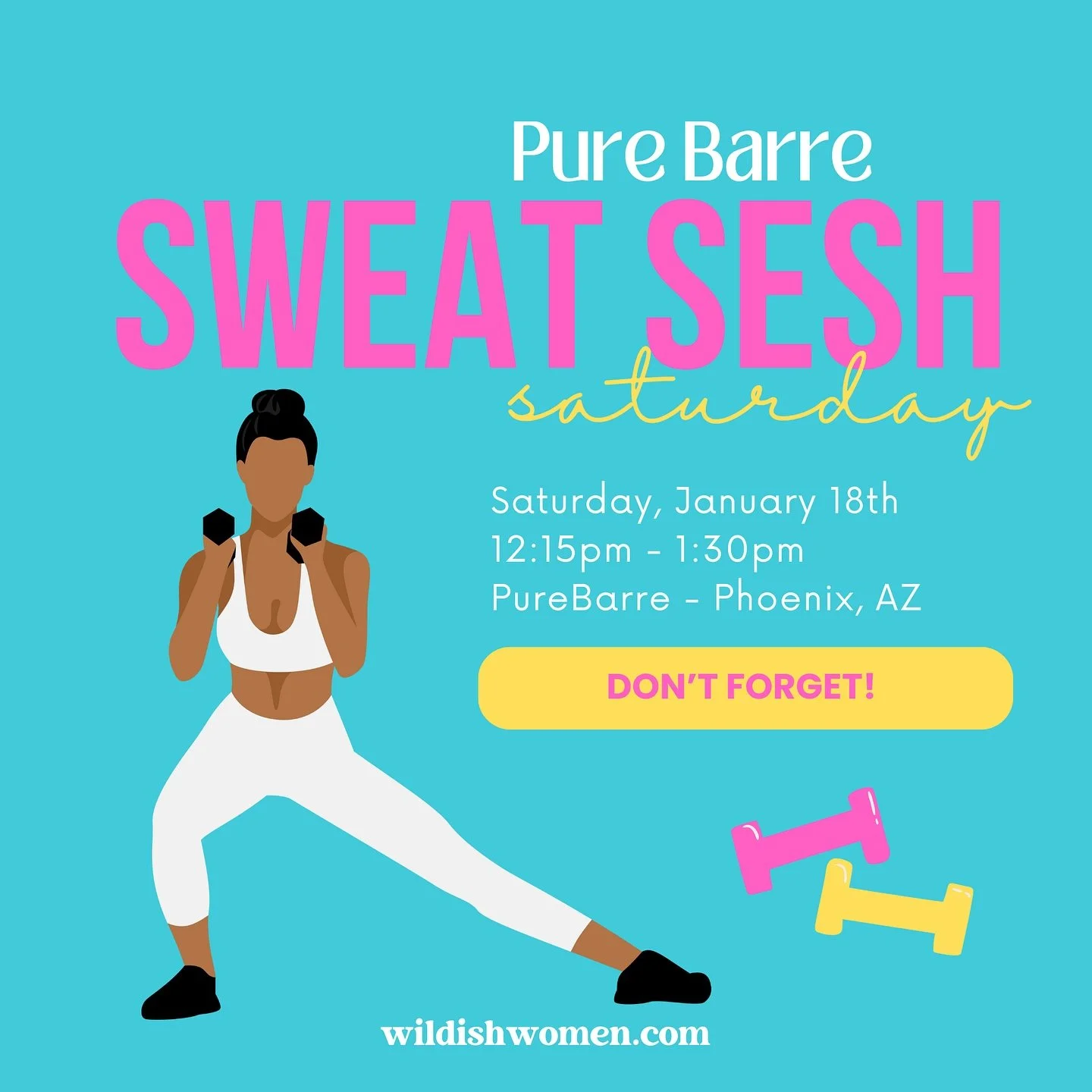 💪✨ FREE Sweat Sesh This Saturday! ✨💪

We&rsquo;re teaming up with @purebarrescottsdaleranch to bring you a workout like no other! Pure Barre is a full-body, low-impact workout designed to strengthen, tone, and transform your body with small, precis