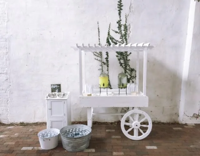 The Carolyn Cart making it's debut at another Atrium Wedding (alongside our vintage cabinet with LOVE mugs on top)