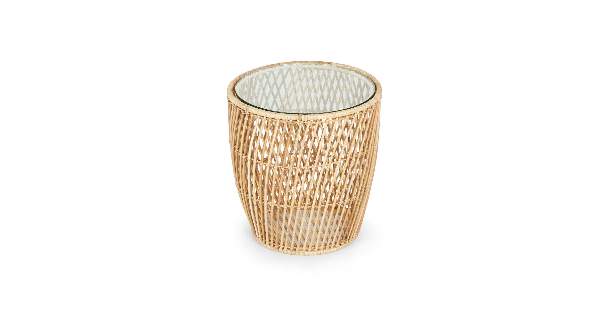 Rattan Glass End Table