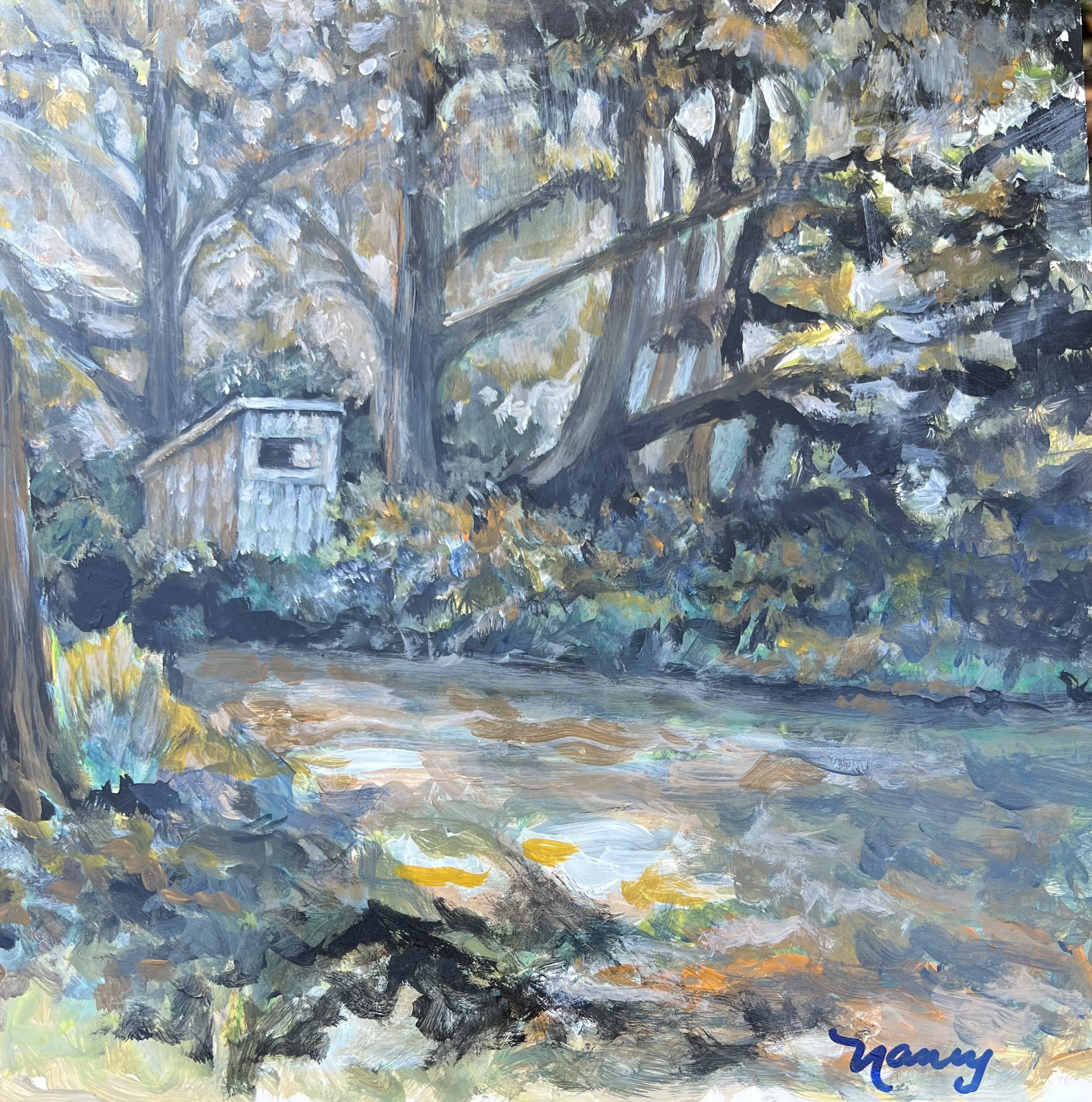View from the Kitchen, 2024. Acrylic on canvas panel, 12 x 12". Sold.