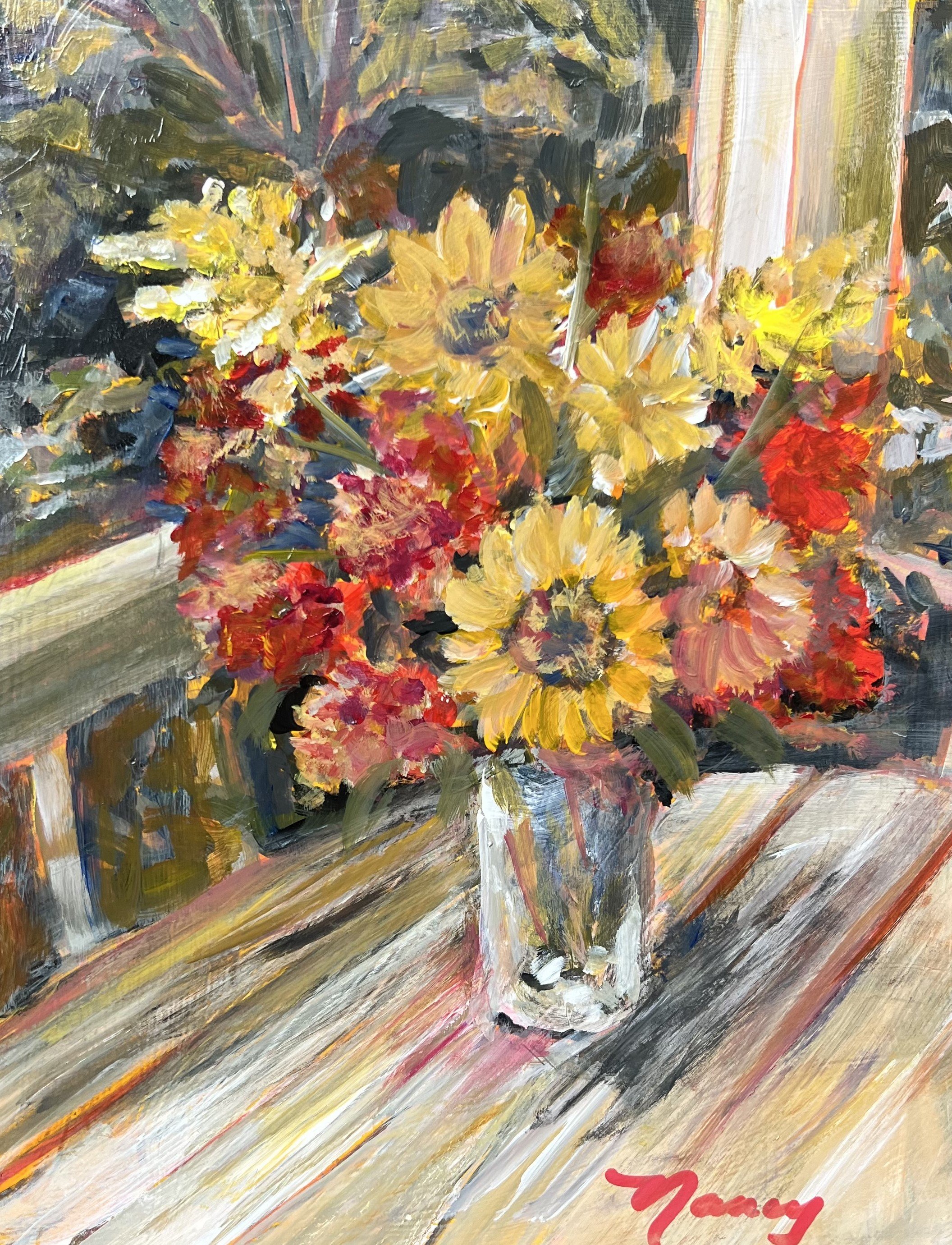 Grace's Flowers, 2024. Acrylic on Canvas panel, 9 x 12". Sold.