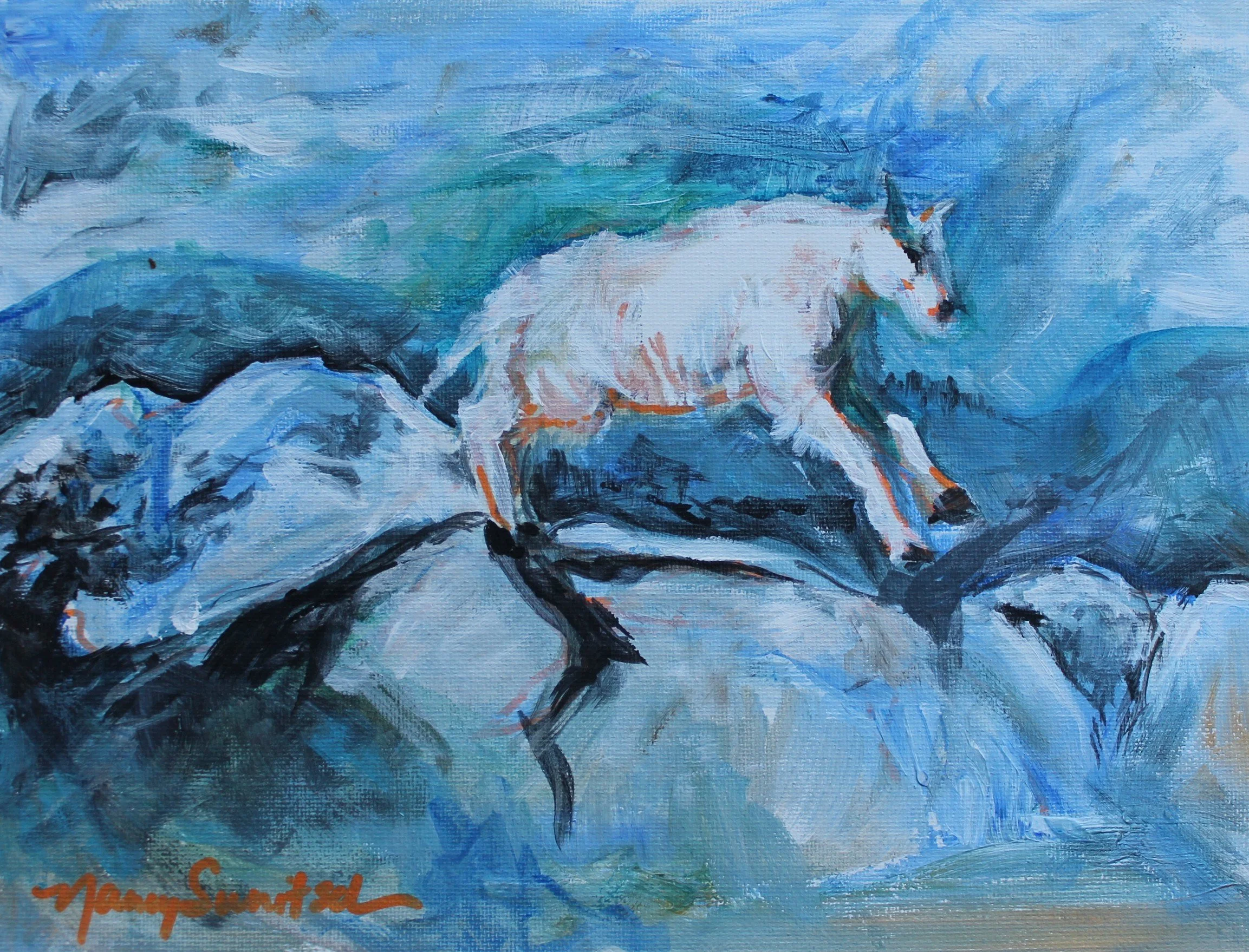 Joyful Jump, 2026.  Acrylic on Canvas Panel, 9 x 12"