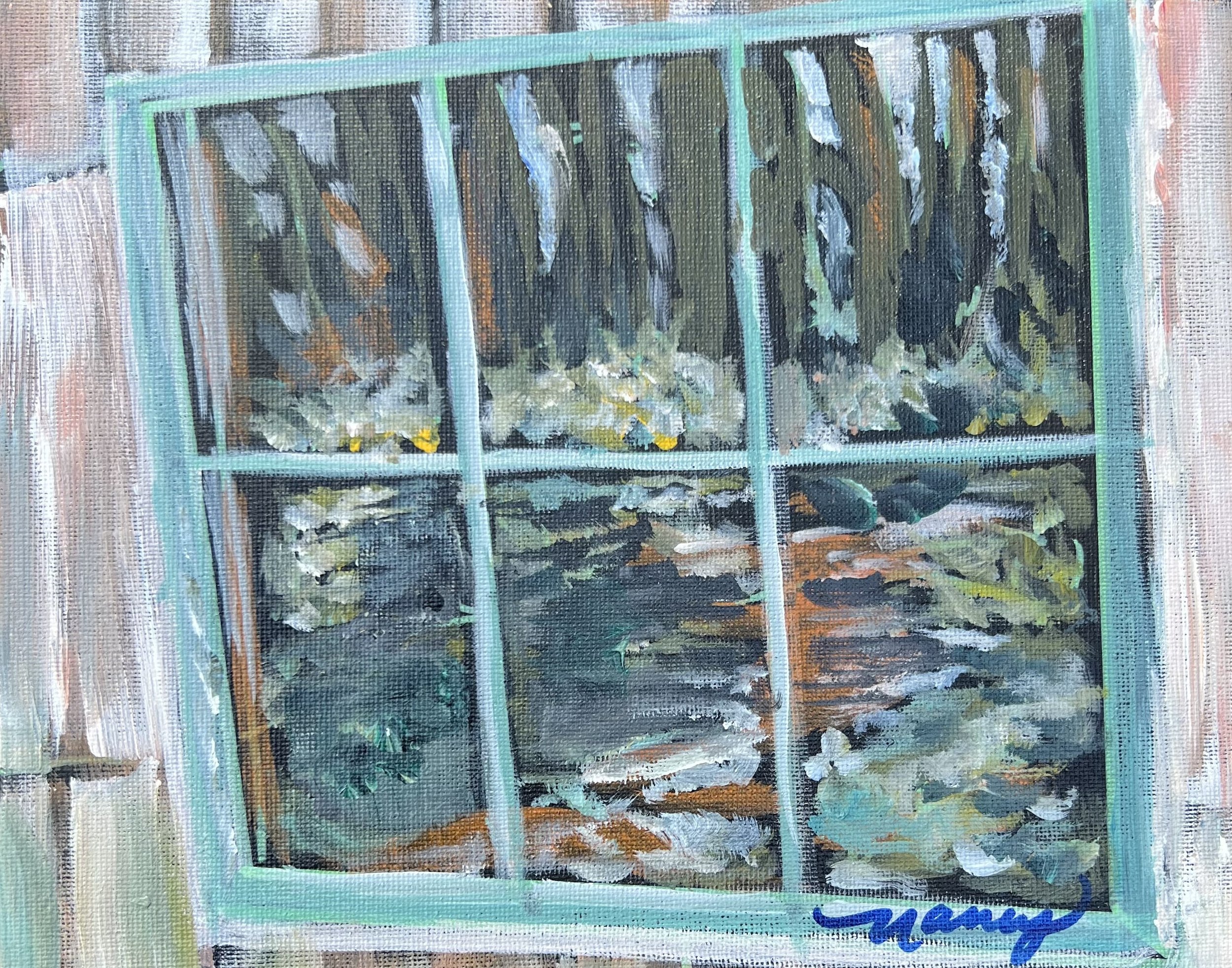 Reflection from the Barn, 2024. Acrylic on canvas board, 8 x 10"