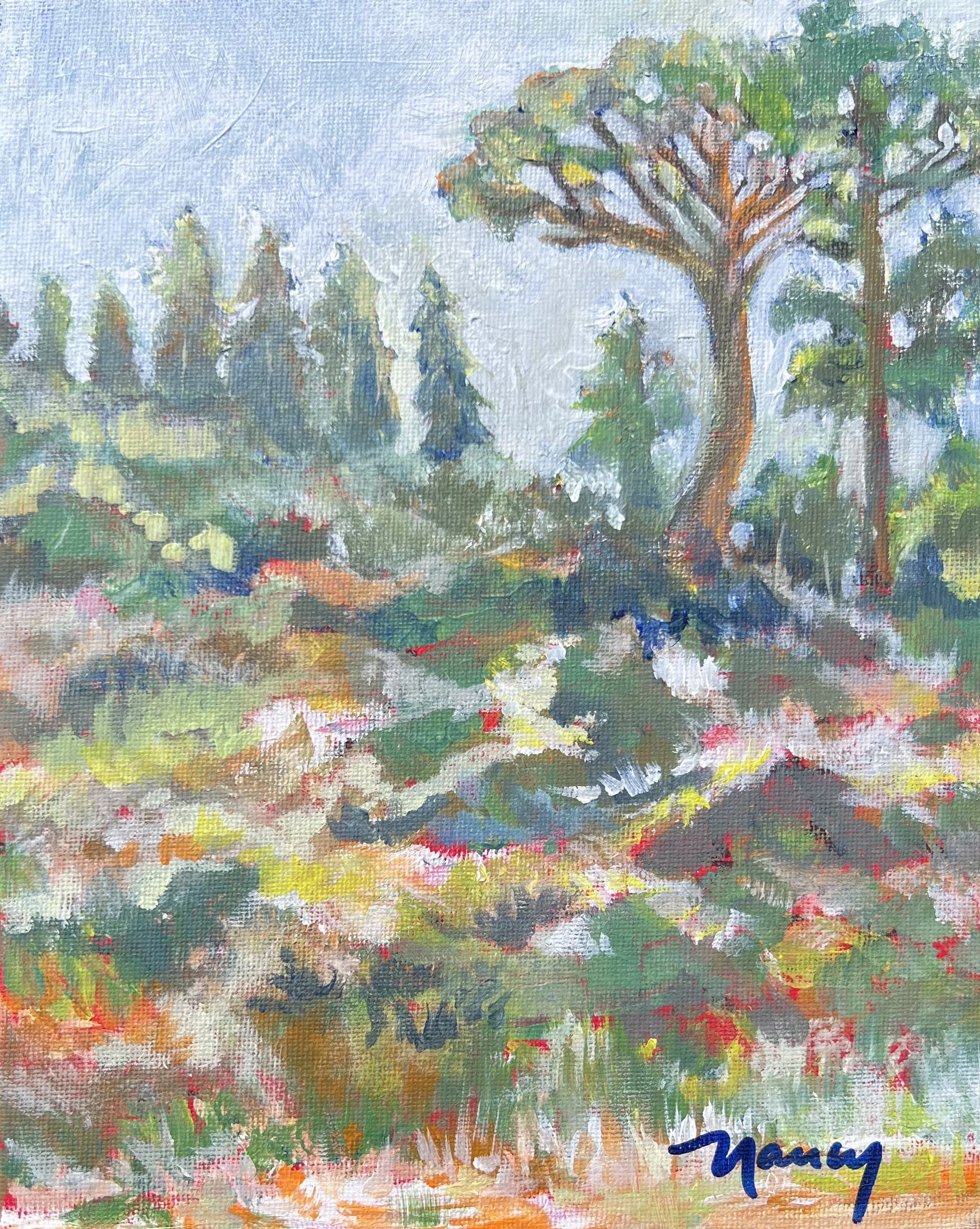 Madrona on the Hill, 2024. Acrylic on canvas board, 8 x 10"