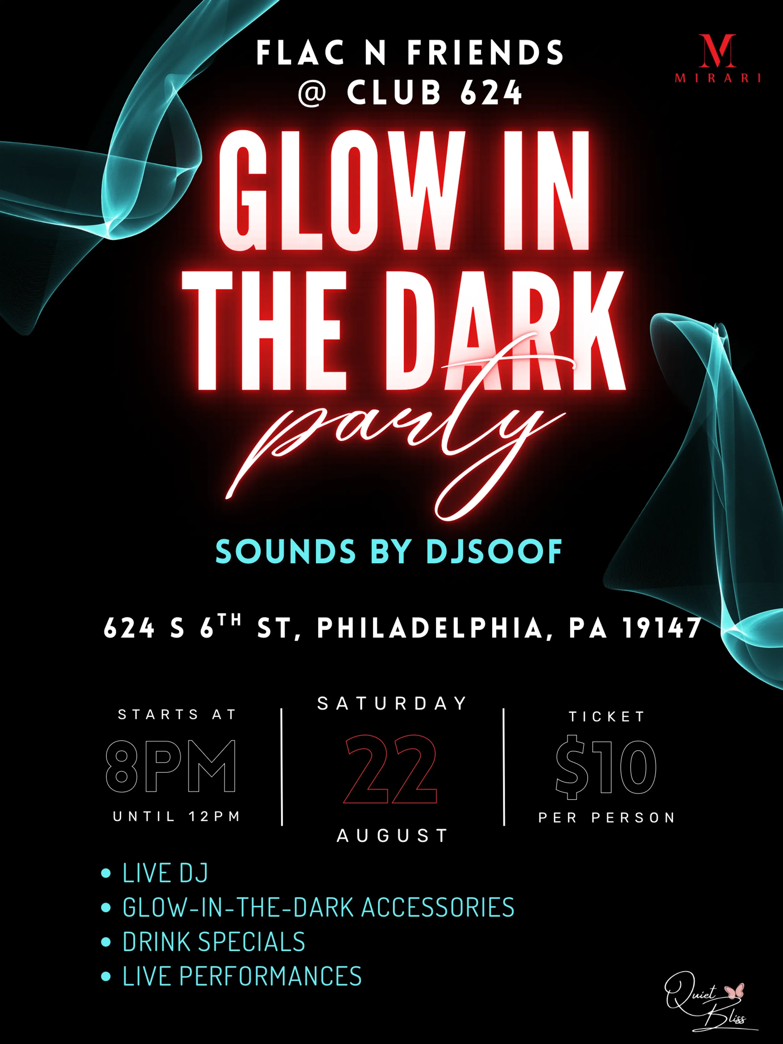Glow Party! - Saturday, August 22 at 8:00 PM at Club 624 in Bella Vista, Philadelphia