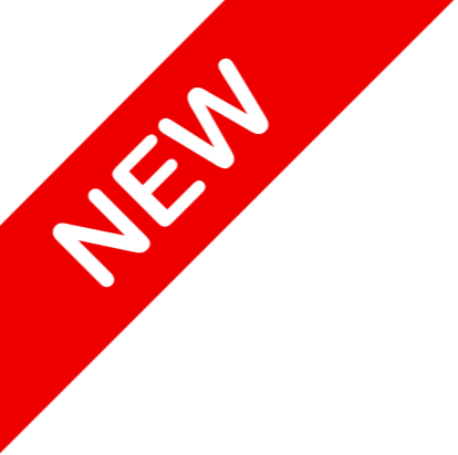 Red diagonal banner with the word 'NEW' in white text on a black background.
