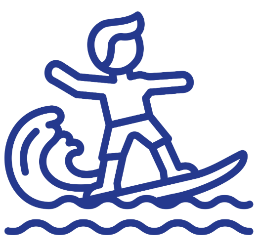 Linienzeichnung eines Kindes beim Windsurfen auf Wasser