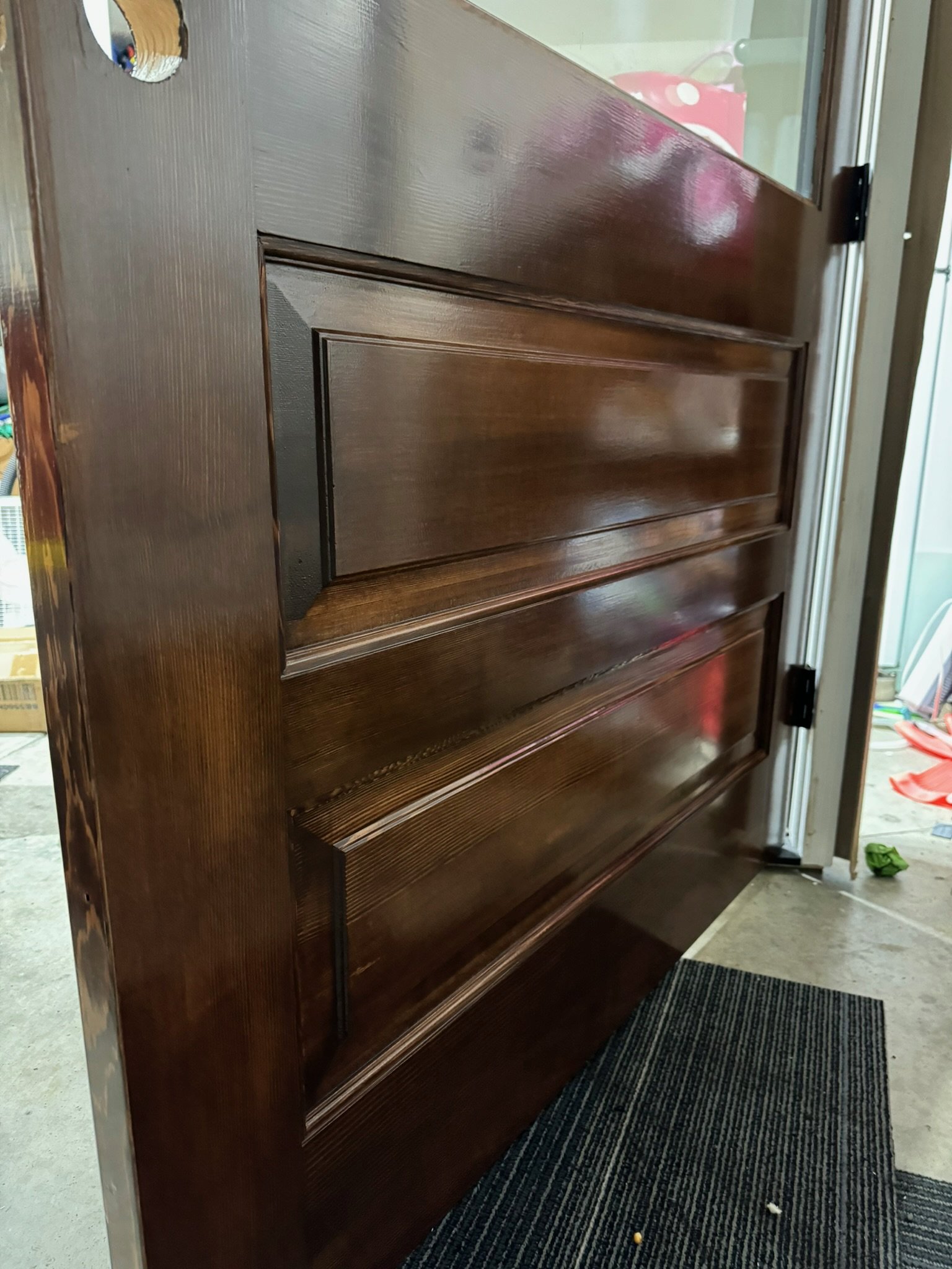 Custom red oak door stained and varnished for a bar on the Murfreesboro town square. 