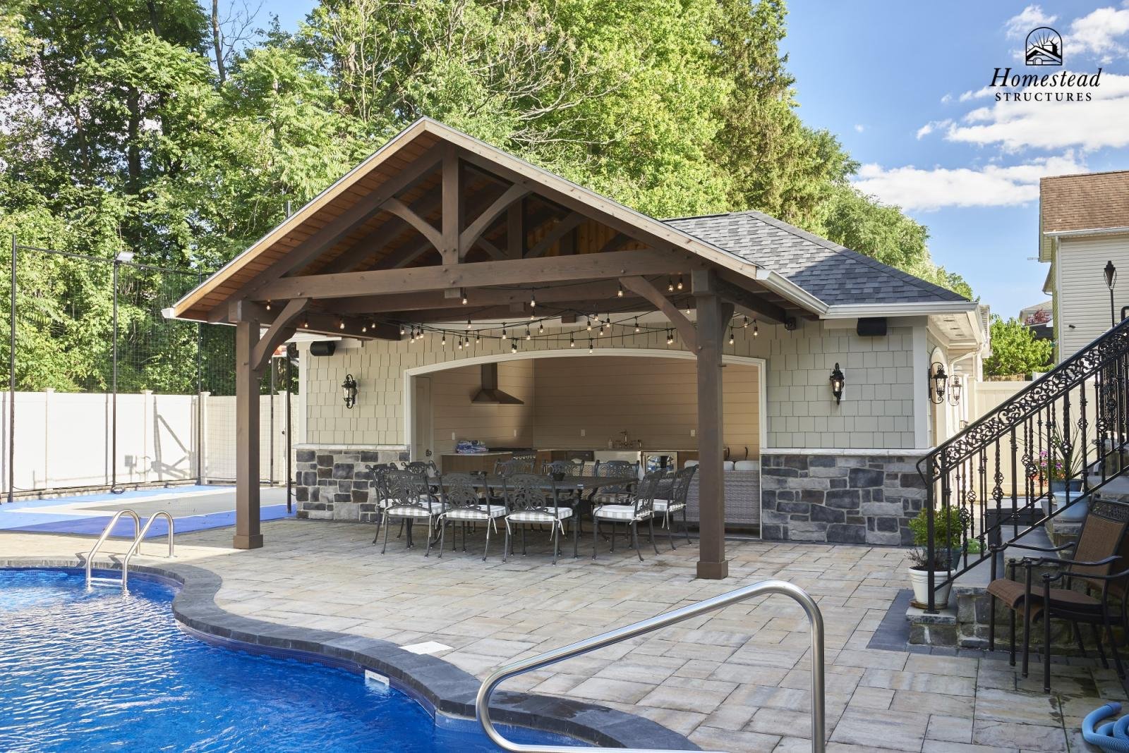 16x28 Custom Hip Roof Pool House w/Timber Frame Truss