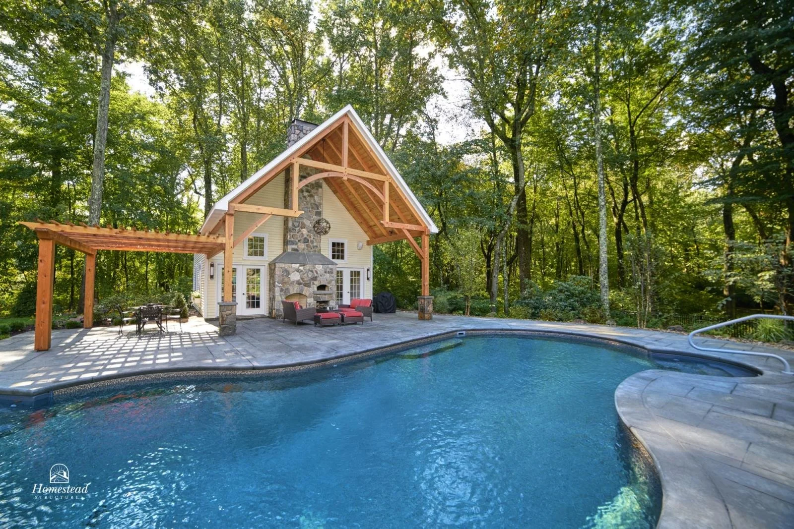 20x38 Custom Liberty Pool House w/Timber Frame Pavilion & Pergola