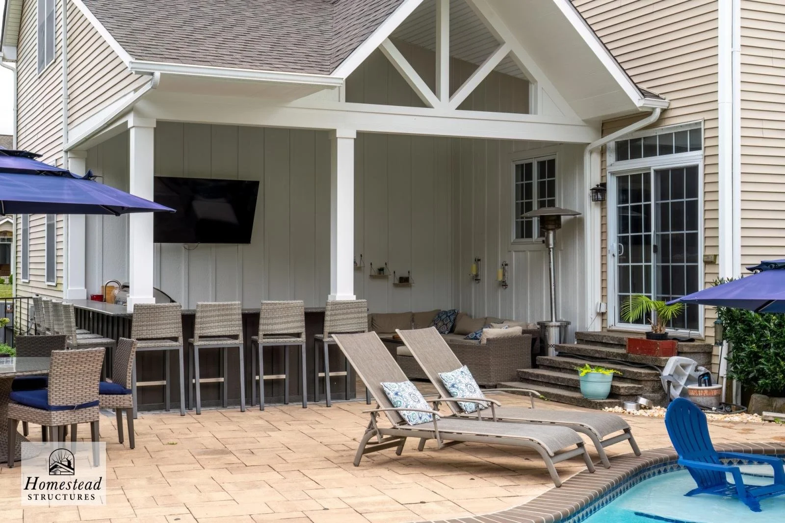 14x20 Attached Pavilion w/Reverse Gable & Outdoor Kitchen