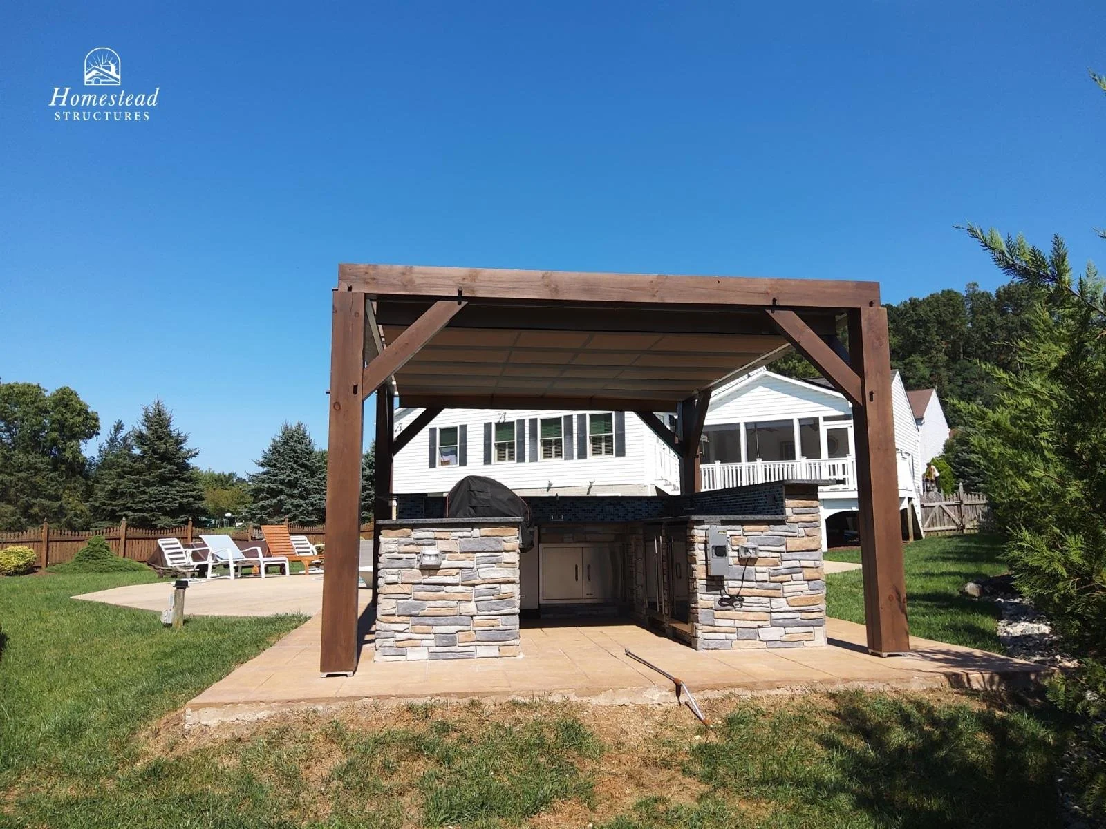 12x14 Timber Frame Wood Pergola with Outdoor Kitchen & EZ Shade Canopy 11305 (2).jpg
