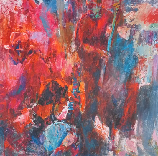 Men with Musical Instruments Abstract Giclée Print on Somerset Paper by Randy Moberg