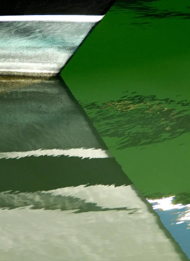 Blue and Green Reflections | Photograph on Aluminum Composite Panel by Geoffrey Baris