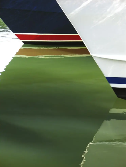 Fragmented Boat Reflections | Photograph on Aluminum Composite Panel by Geoffrey Baris