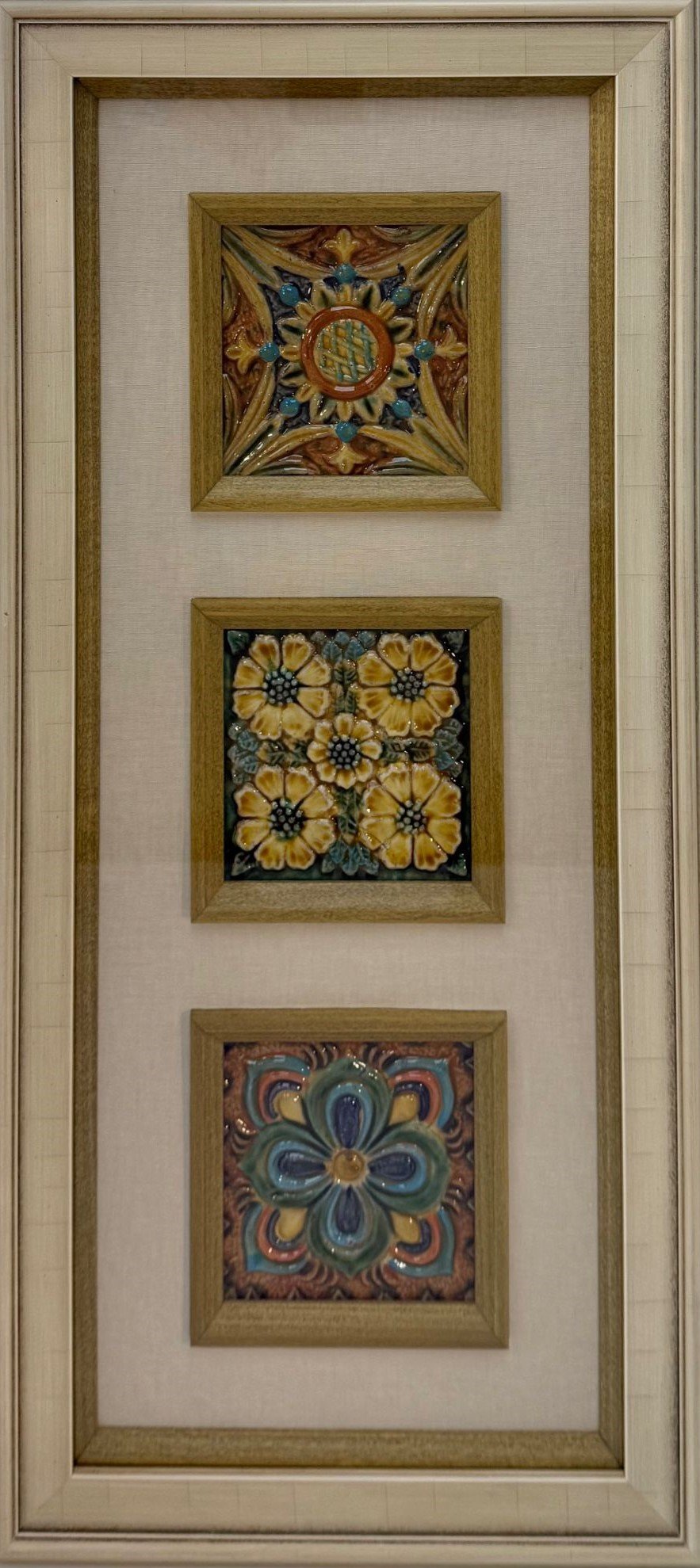 Antique French Majolica Tile Set from Late 19th Century | Three Custom Framed Tiles
