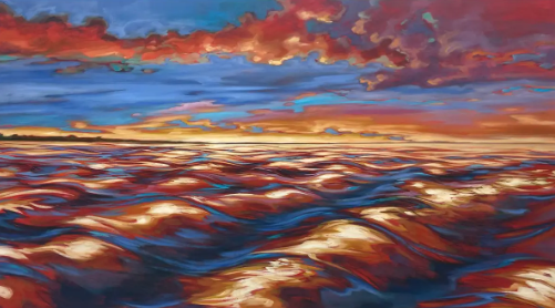 Ocean Waves at Sunset Giclée Print on Watercolor Paper by Elena Madden | Evening Tide