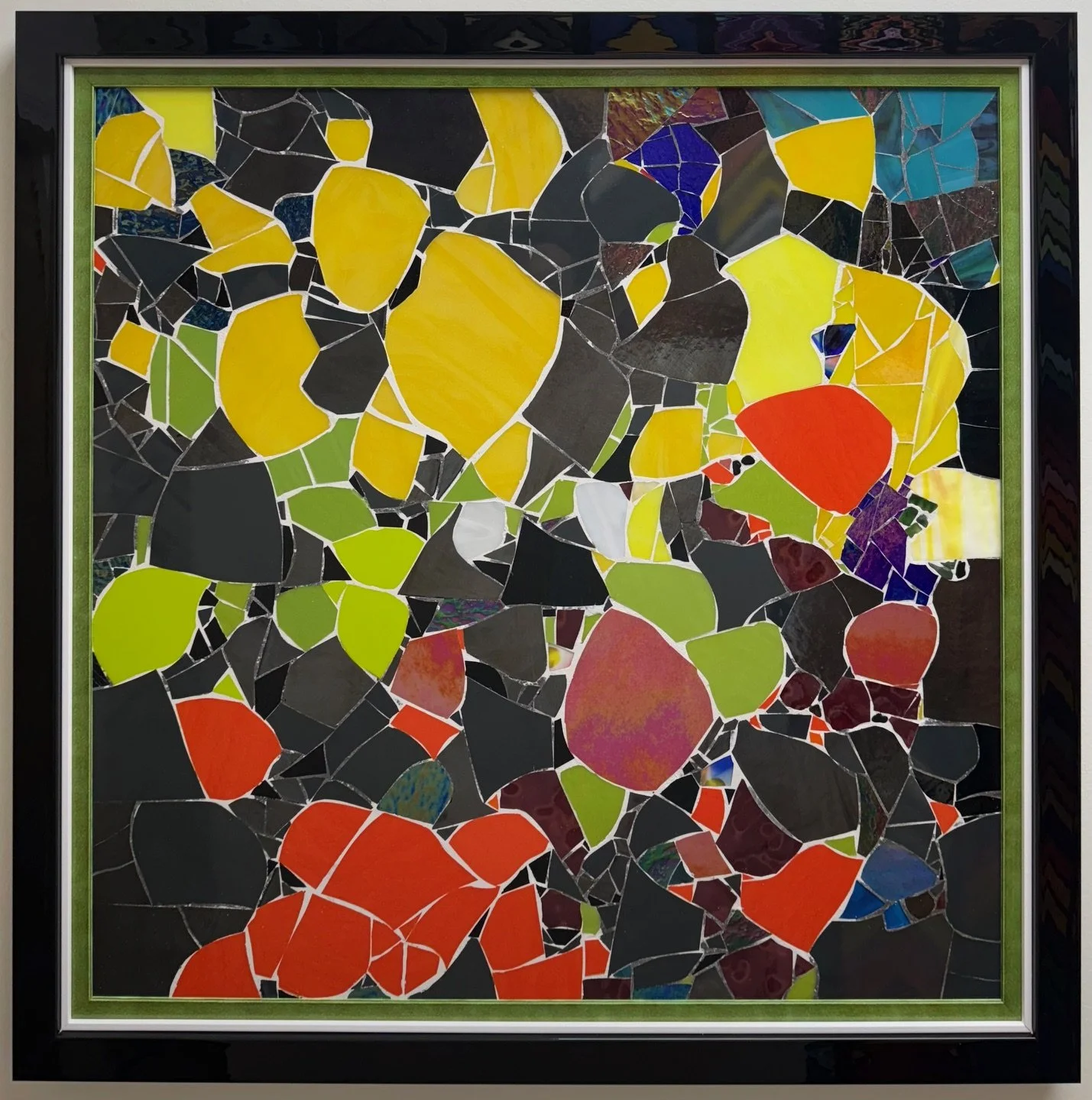 Colorful Abstract Glass Mosaic Artwork on Board | Custom Framed