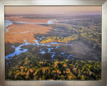 Aerial Salt Marsh Landscape Photograph on Aluminum Composite Panel by Tom Schifanella | Custom Framed