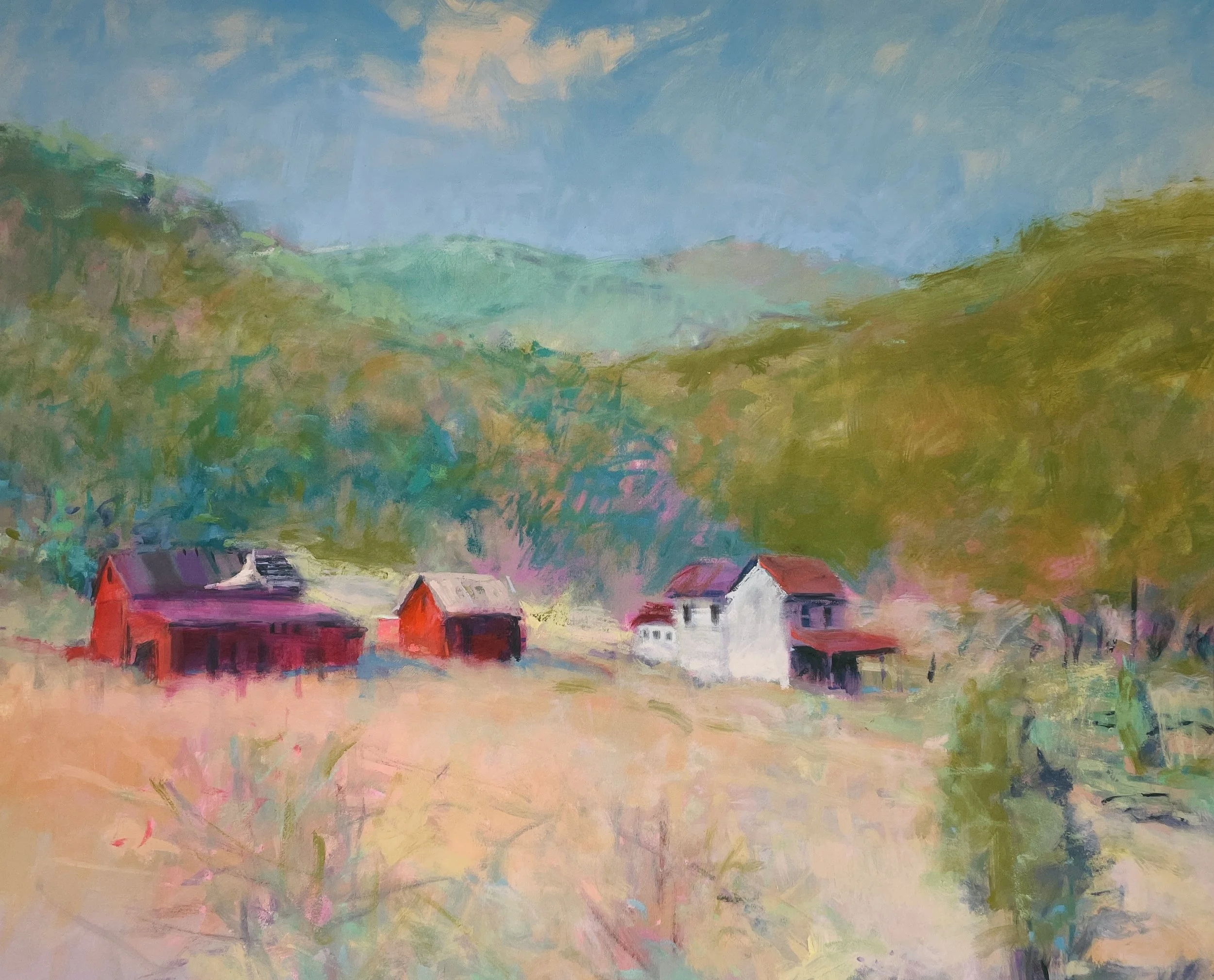 Contemporary Impressionist Pastoral Landscape | Custom Framed