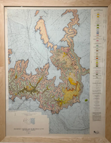 Vintage 1967 Grand Canyon Geologic Map, Arizona – Framed Original Wall Art by John H. Maxson
