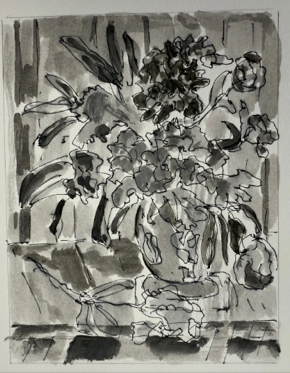 Expressive Monochromatic Floral Still Life Fine Art Print | Custom Framed