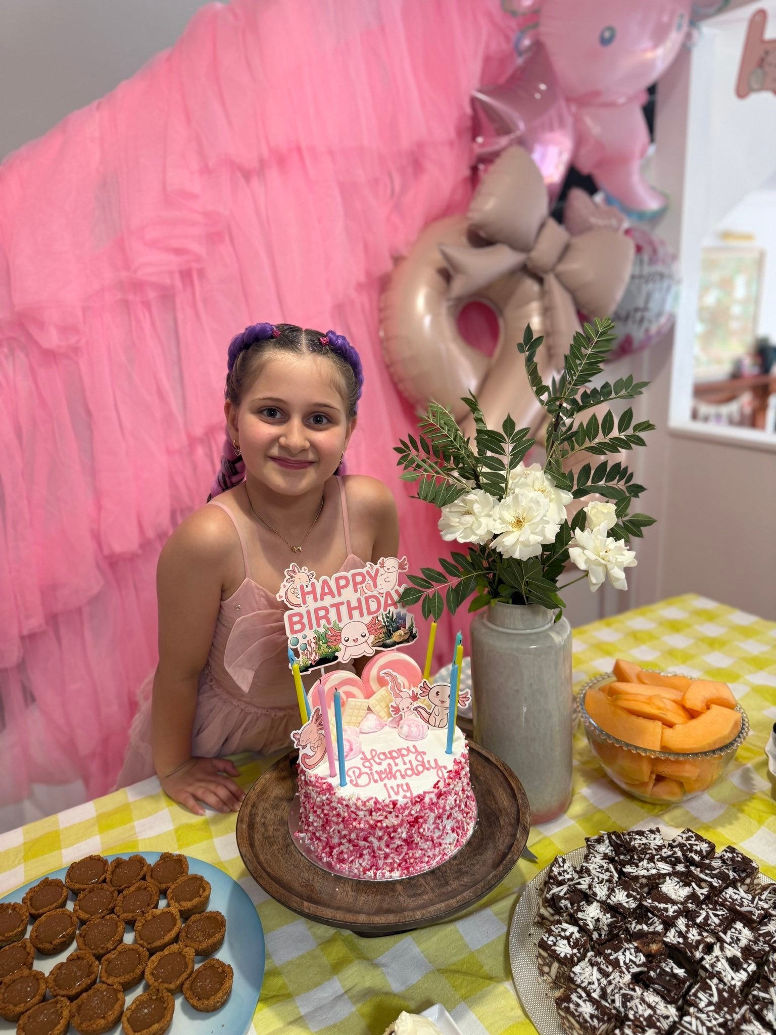 Happiest of birthdays to our sweet and sassy little Ivy. We love your free spirit, happy little face and watching you becoming your own person. This is eight&hellip;  celebrating with mermaid braids, axolotls and the whole fam 💞 We love you, Ivy xx