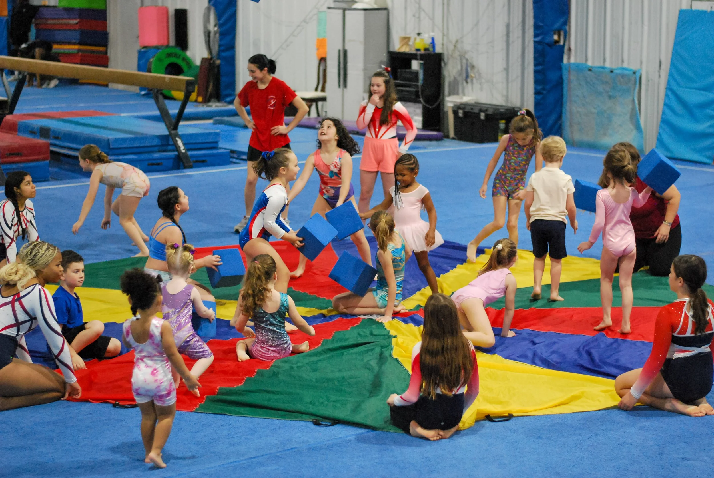 summer camp parachute play gymnastics