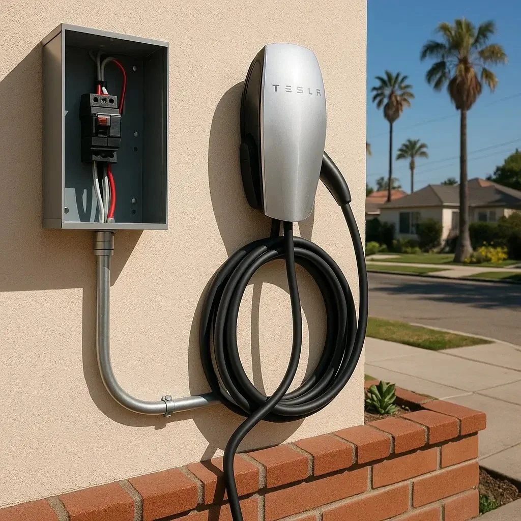 Electric vehicle charger, EV home charging station, Tesla electric vehicle charging station.
