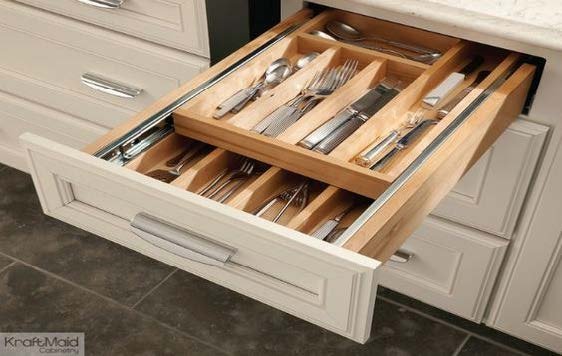 Two-tier Wood Cutlery Tray