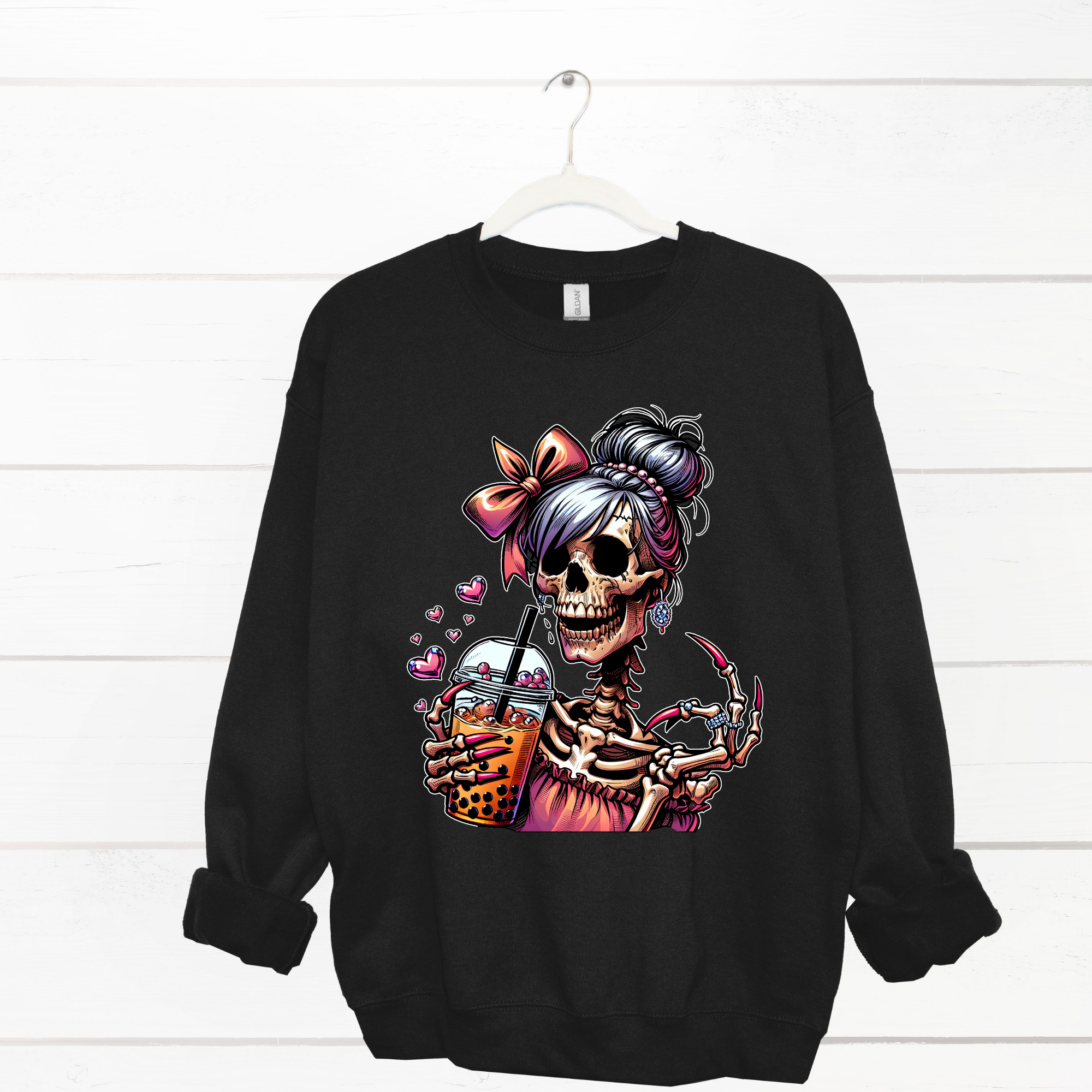 Skeleton Girl With Coffee Sweatshirt