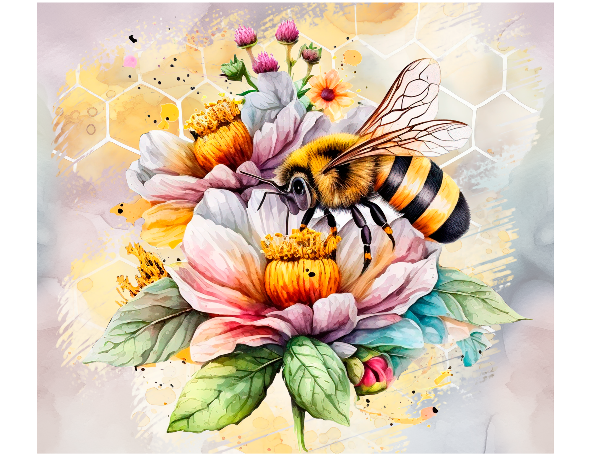 BEE HONEYCOMB PASTEL FLOWERS.png