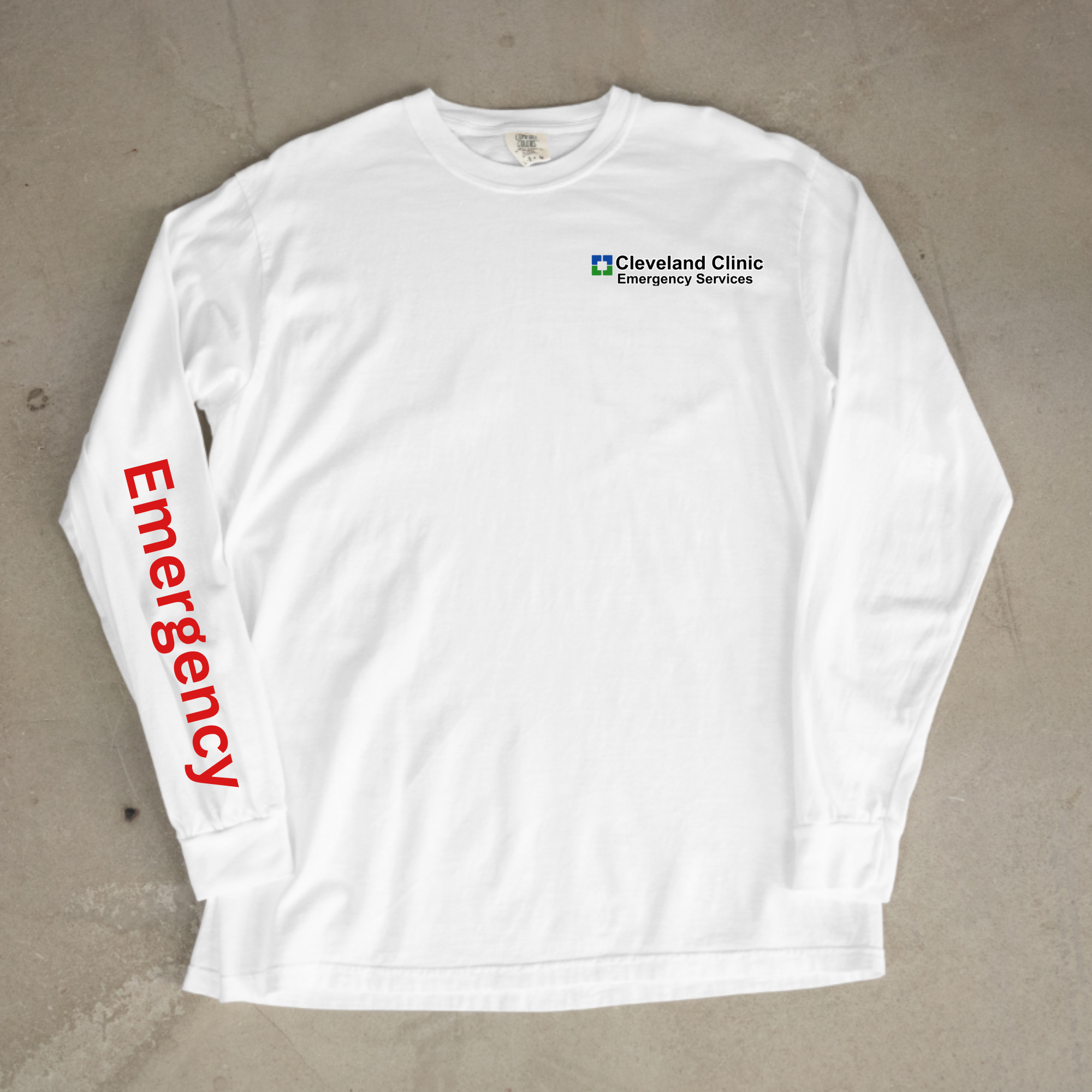 Cleveland Clinic Emergency Services White long sleeve Front.png