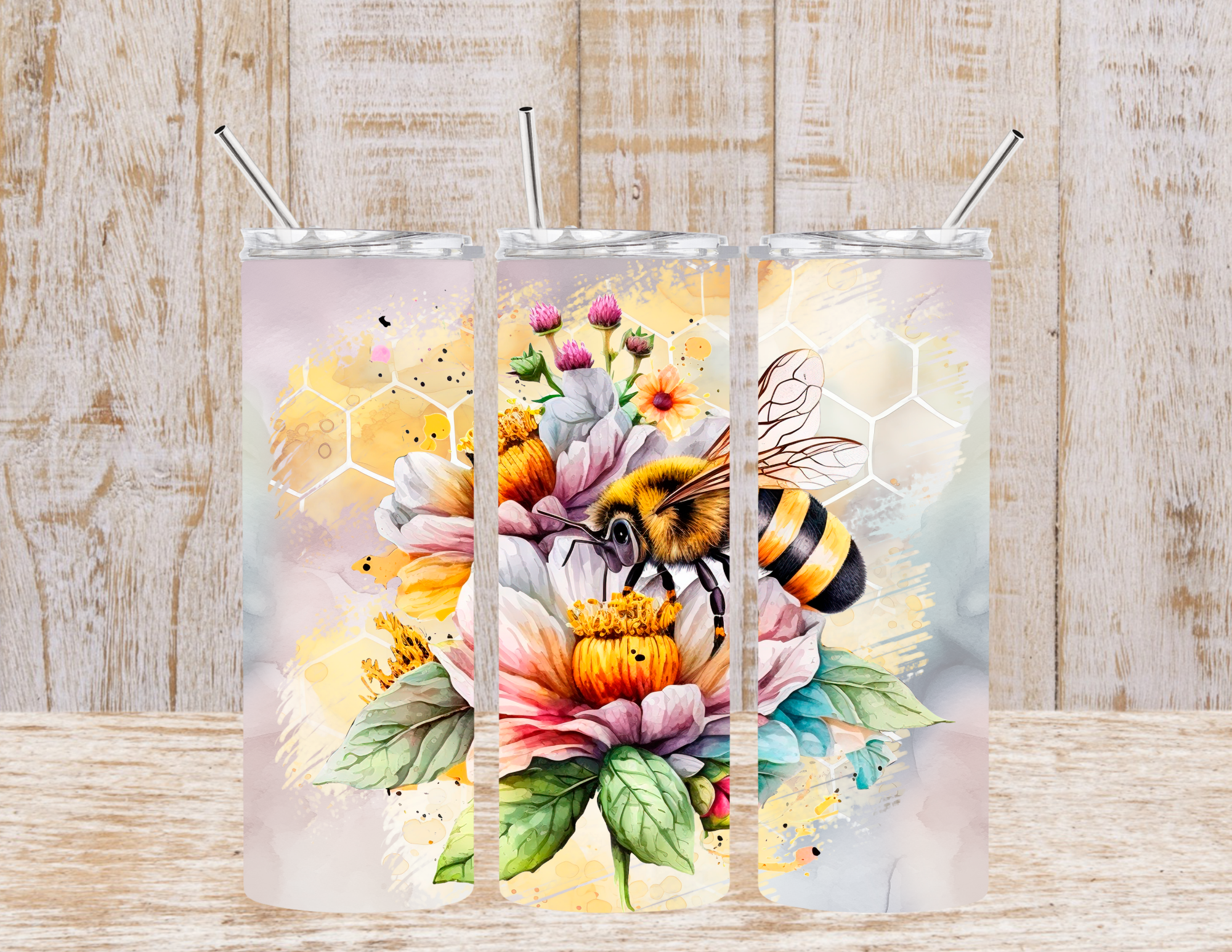 BEE HONEYCOMB PASTEL FLOWERS