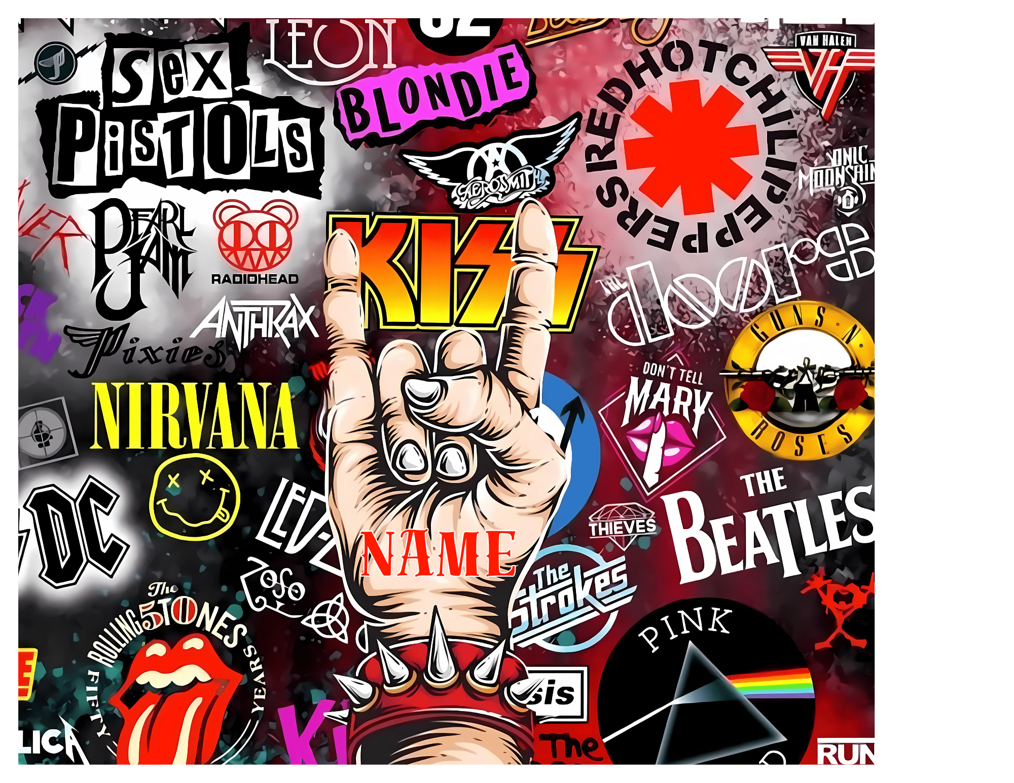 KISS AND OTHER ROCK BANDS WITH ROCK HAND .png