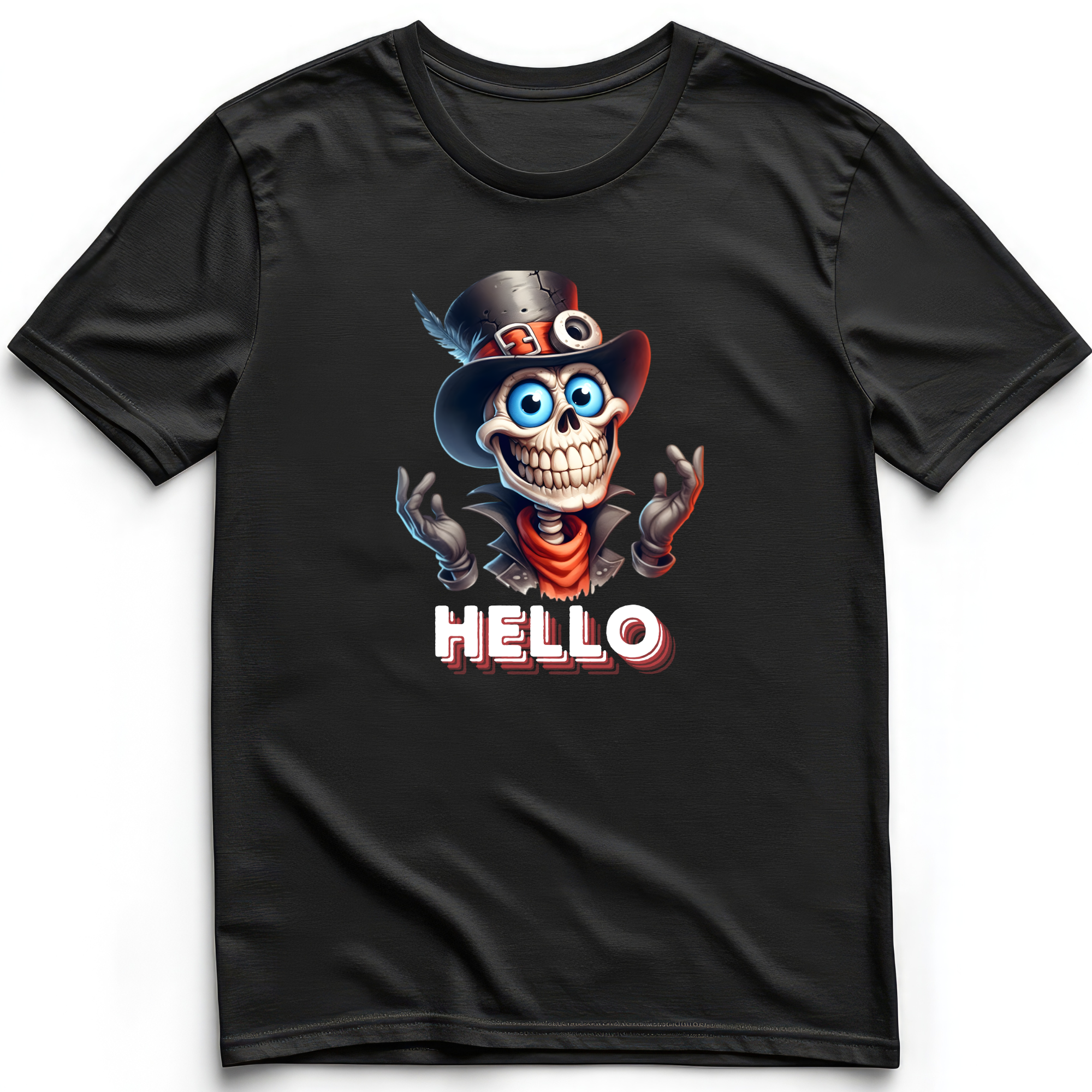 Skeleton Man with Hat Hello T-Shirt