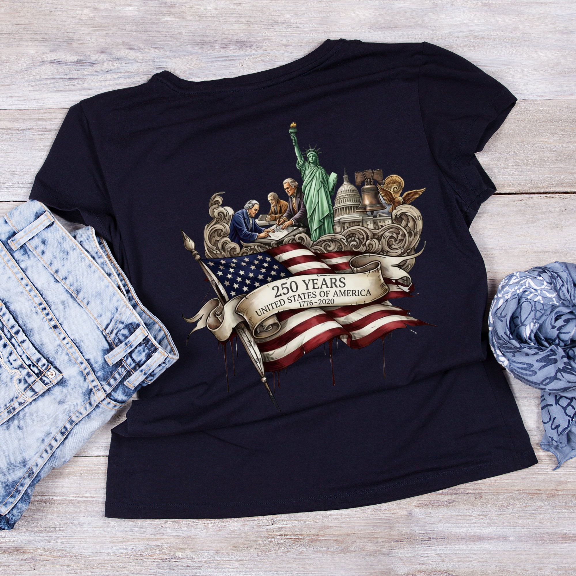 250 years statue of liberty with flag.png