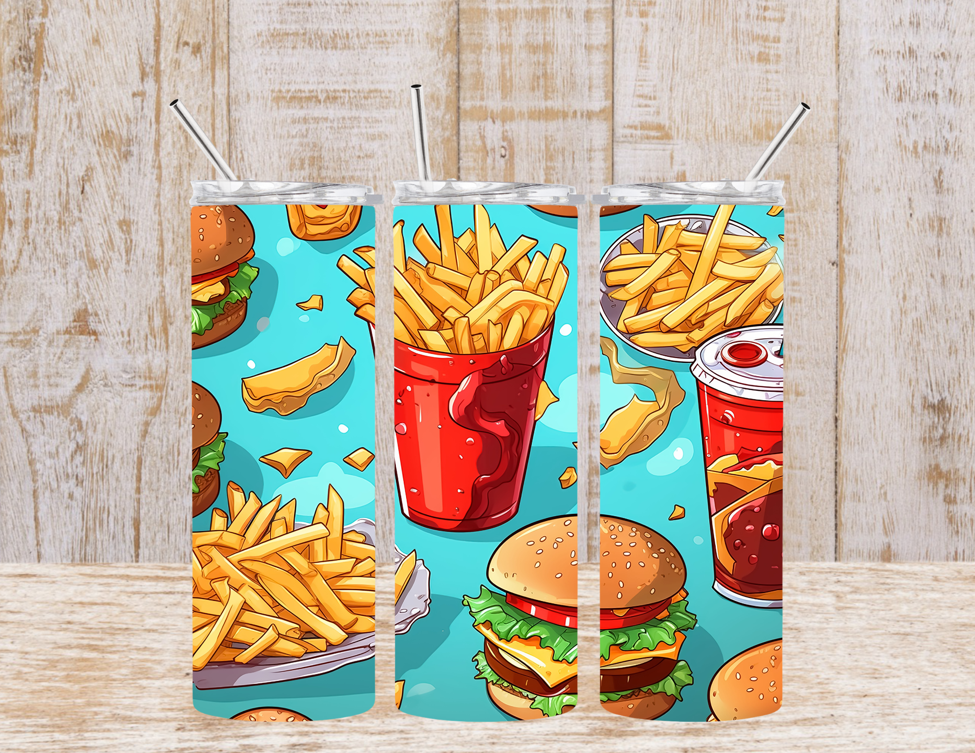 FASTFOOD WITH HAMBURGER, FRIES AND DRINK