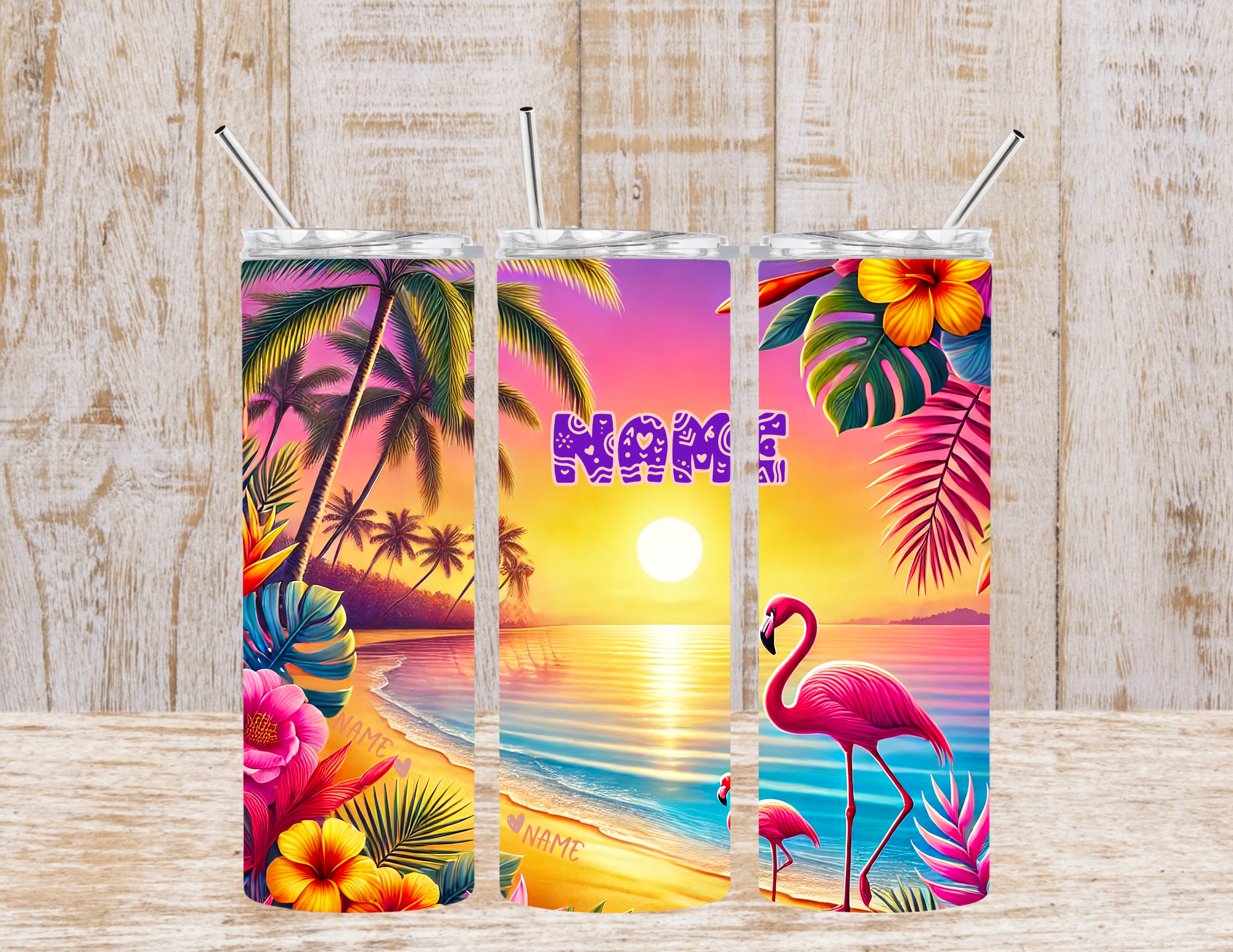 BEACH WITH FLAMINGOS